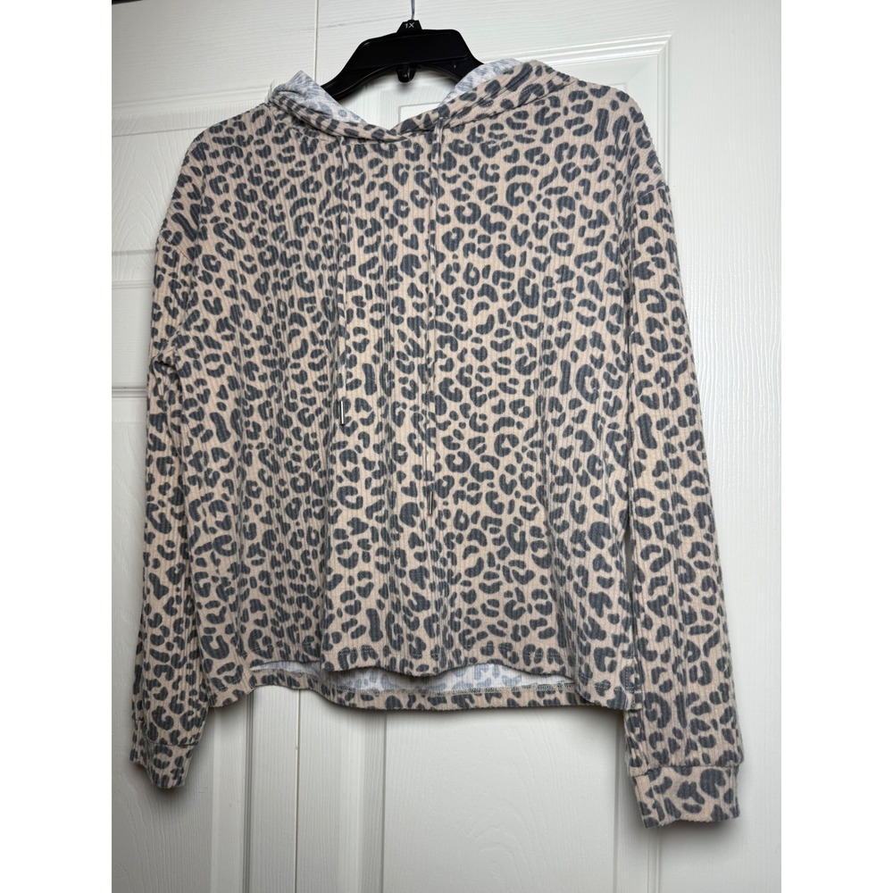 C&C California Womens Cheetah Print Ribbed Hoodie Sweatshirt Small NEW